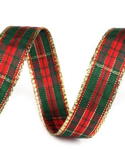 430378 Kockás szalag lurex szálas piros  22,5m/vég